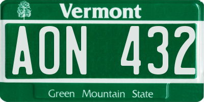 VT license plate AON432