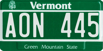VT license plate AON445