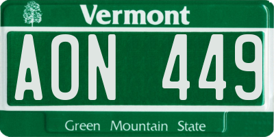 VT license plate AON449