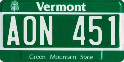 VT license plate AON451