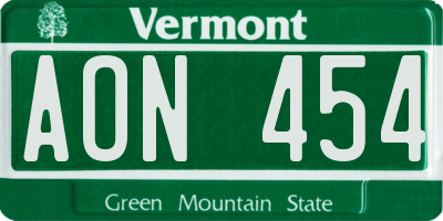 VT license plate AON454