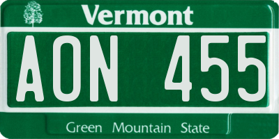 VT license plate AON455