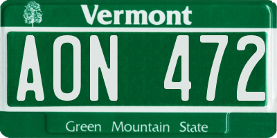 VT license plate AON472
