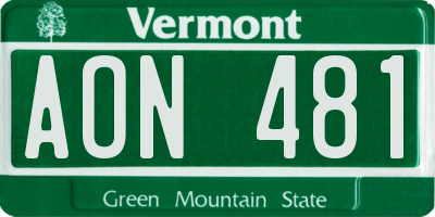 VT license plate AON481