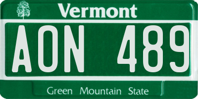 VT license plate AON489