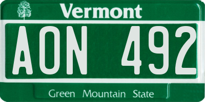 VT license plate AON492