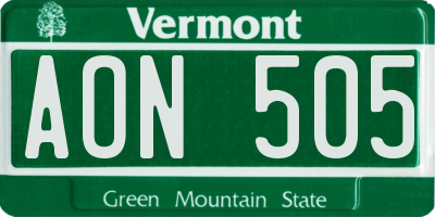 VT license plate AON505