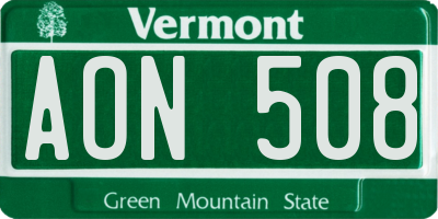 VT license plate AON508