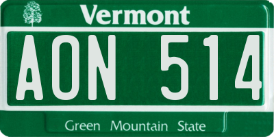 VT license plate AON514