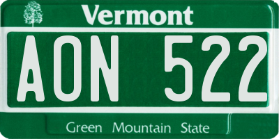 VT license plate AON522