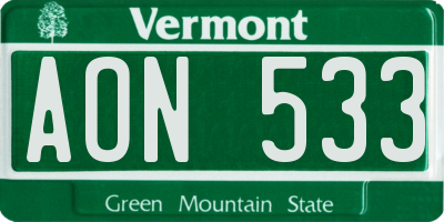 VT license plate AON533