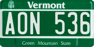 VT license plate AON536