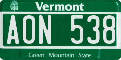 VT license plate AON538