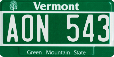 VT license plate AON543