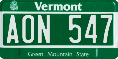 VT license plate AON547