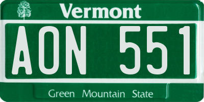 VT license plate AON551