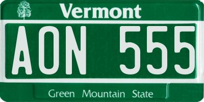 VT license plate AON555