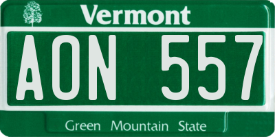 VT license plate AON557