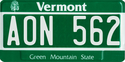 VT license plate AON562