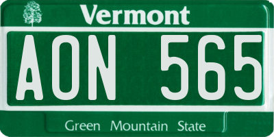 VT license plate AON565