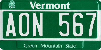 VT license plate AON567