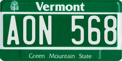 VT license plate AON568