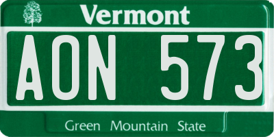 VT license plate AON573