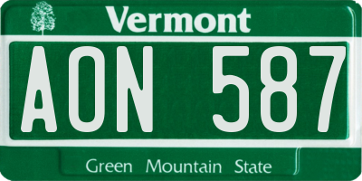 VT license plate AON587