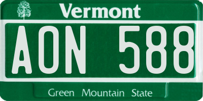VT license plate AON588