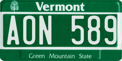 VT license plate AON589