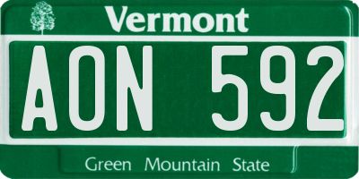 VT license plate AON592