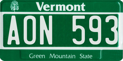 VT license plate AON593