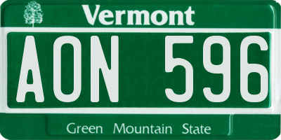VT license plate AON596