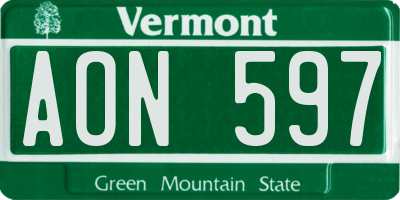 VT license plate AON597