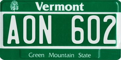 VT license plate AON602