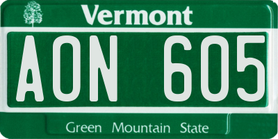 VT license plate AON605