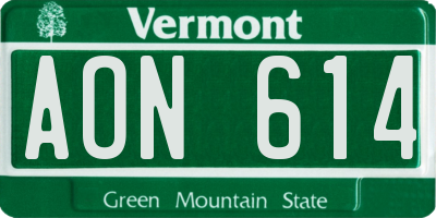 VT license plate AON614