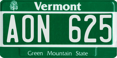 VT license plate AON625