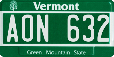 VT license plate AON632