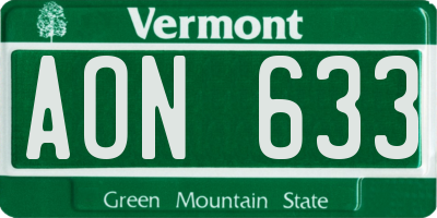 VT license plate AON633