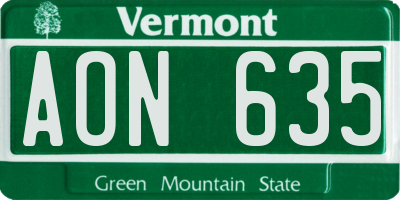 VT license plate AON635