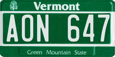 VT license plate AON647