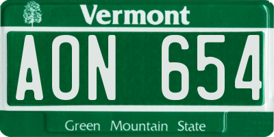 VT license plate AON654