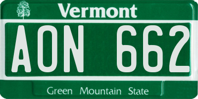 VT license plate AON662
