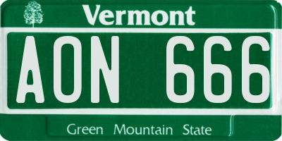VT license plate AON666