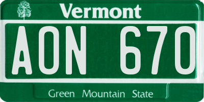 VT license plate AON670