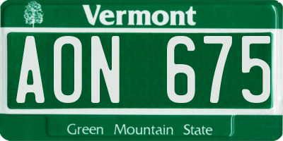 VT license plate AON675