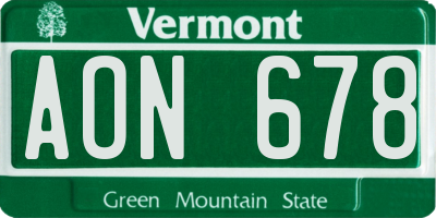 VT license plate AON678