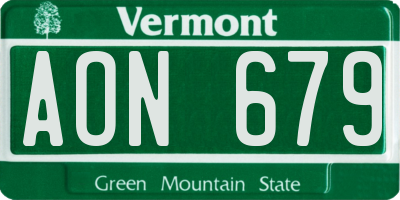 VT license plate AON679