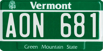 VT license plate AON681